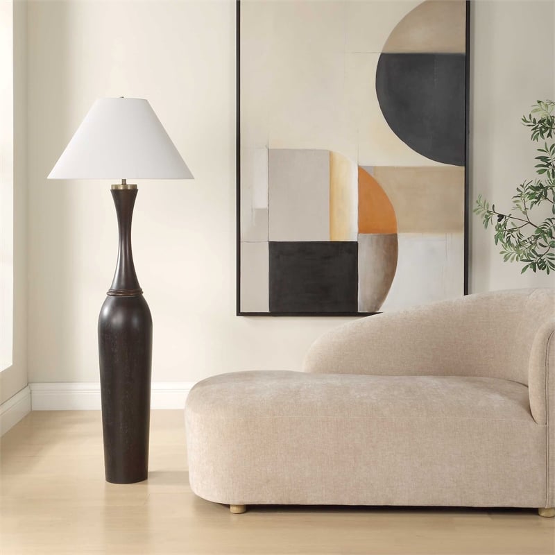 Uttermost Pravin Dark Wood Floor Lamp in Bronze
