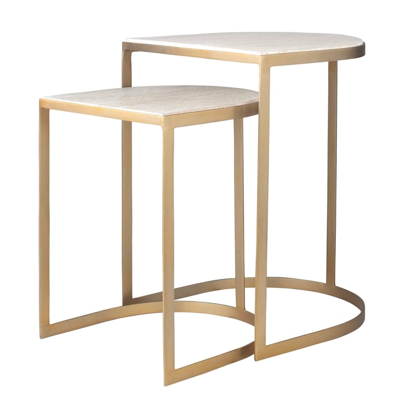 Uttermost Lindon Travertine Nesting Tables in Gold (Set of 2)