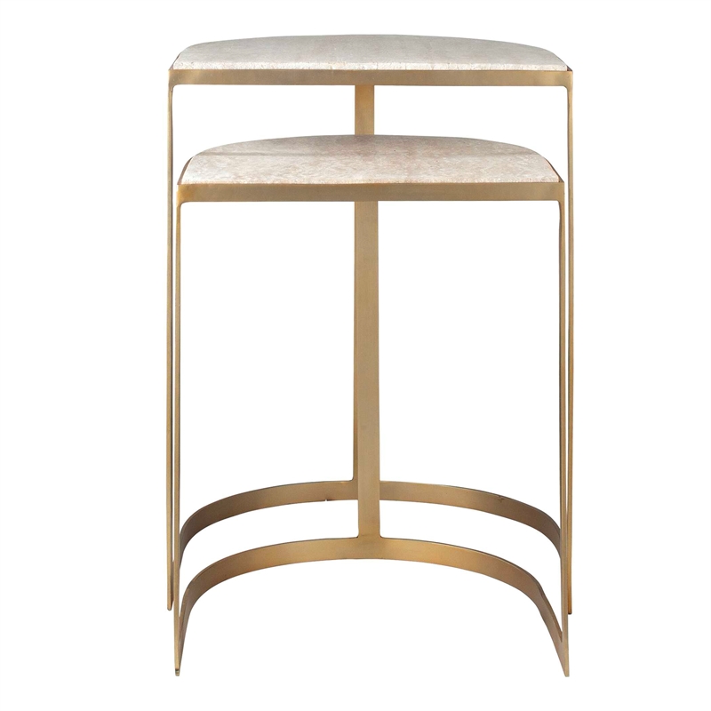 Uttermost Lindon Travertine Nesting Tables in Gold (Set of 2)