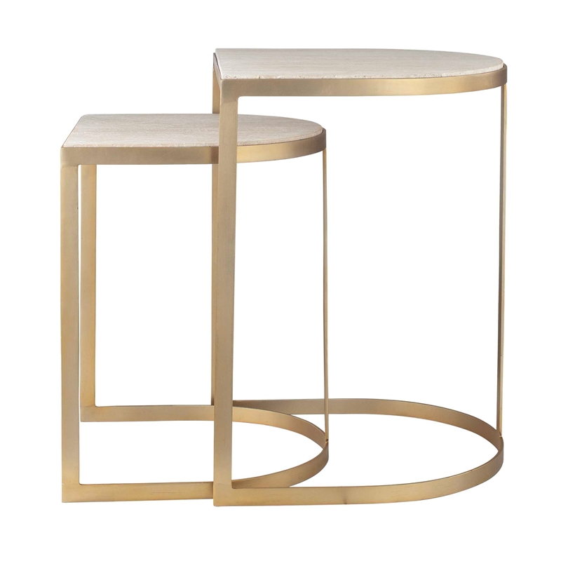 Uttermost Lindon Travertine Nesting Tables in Gold (Set of 2)