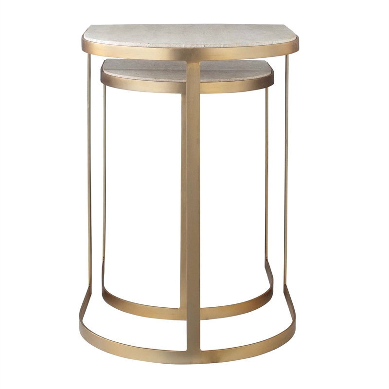 Uttermost Lindon Travertine Nesting Tables in Gold (Set of 2)