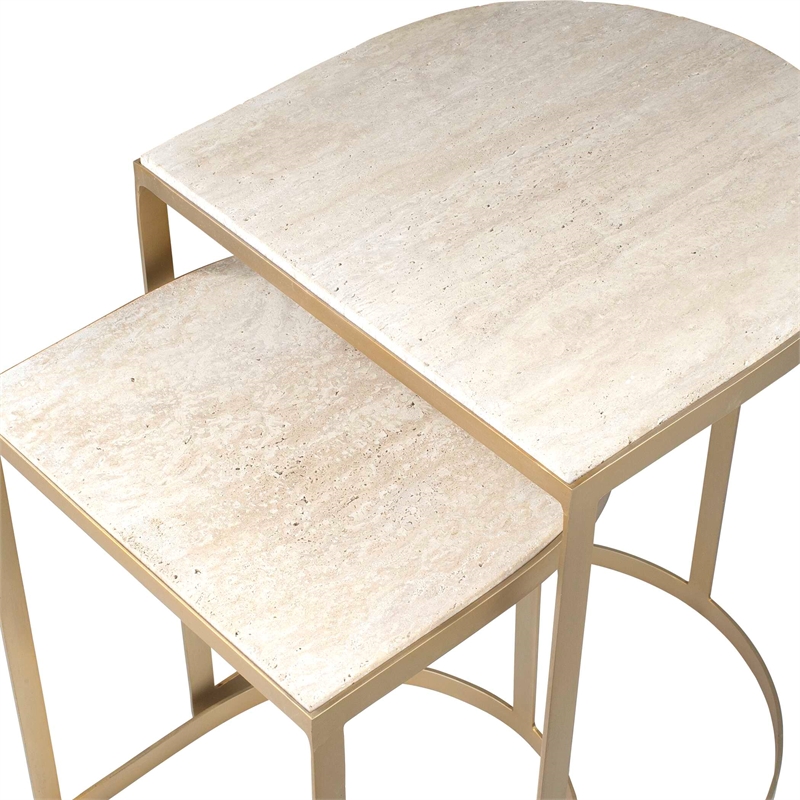 Uttermost Lindon Travertine Nesting Tables in Gold (Set of 2)