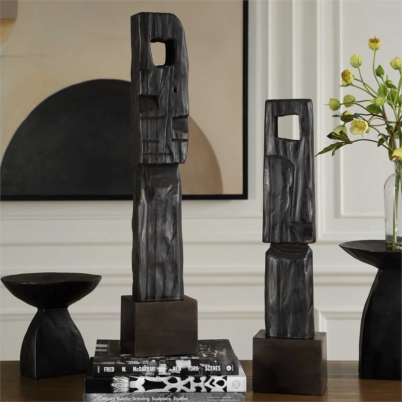 Uttermost Cipher Black Wood Totems in Black (Set of 2)