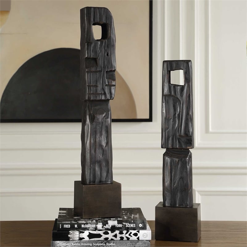 Uttermost Cipher Black Wood Totems in Black (Set of 2)