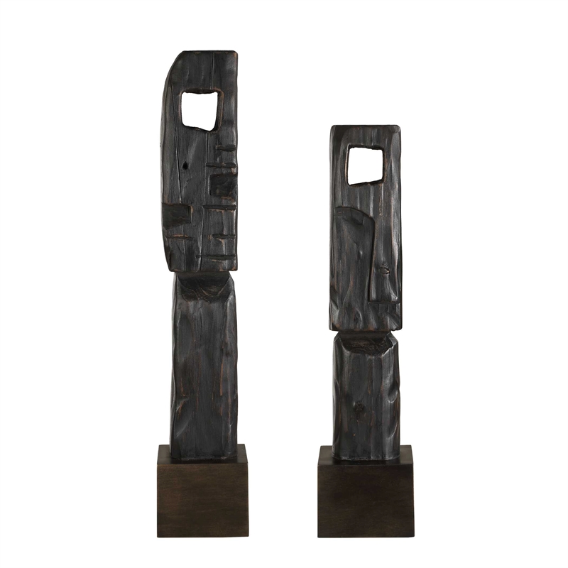 Uttermost Cipher Black Wood Totems in Black (Set of 2)