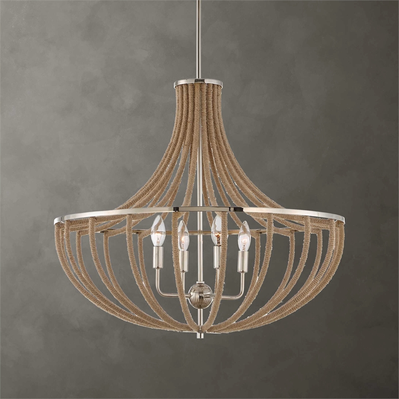 Uttermost Lovelock 4 Light Rope Empire Chandelier in Nickel