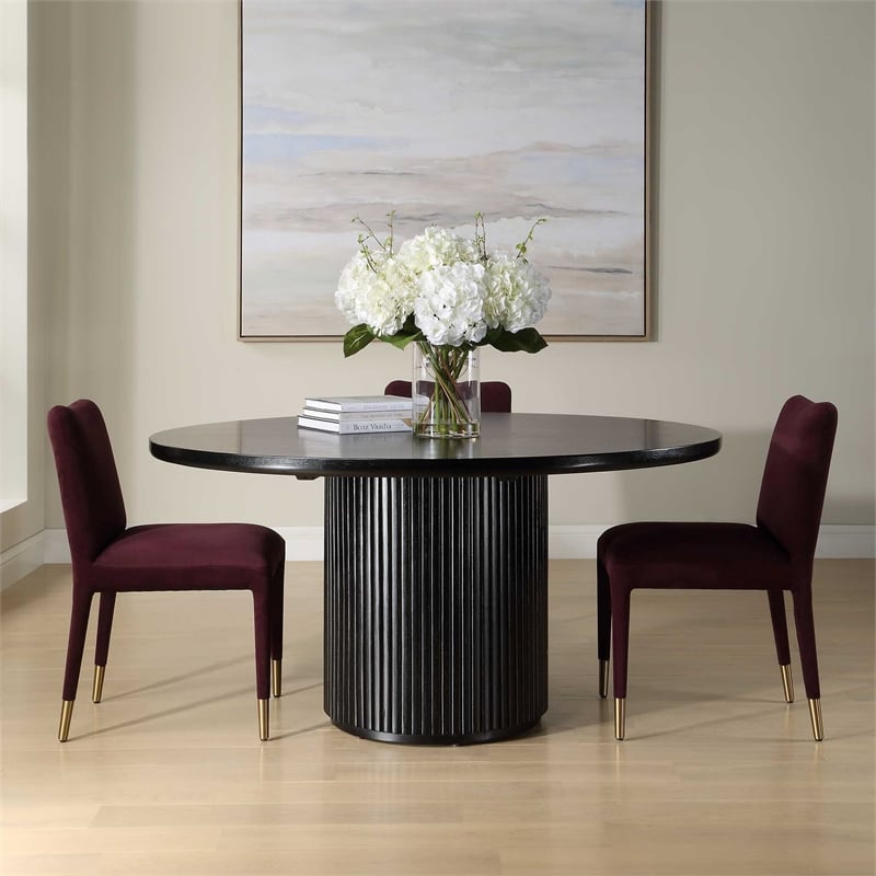Uttermost Hersch Solid Oak Wood Round Dining Table in Rich Black