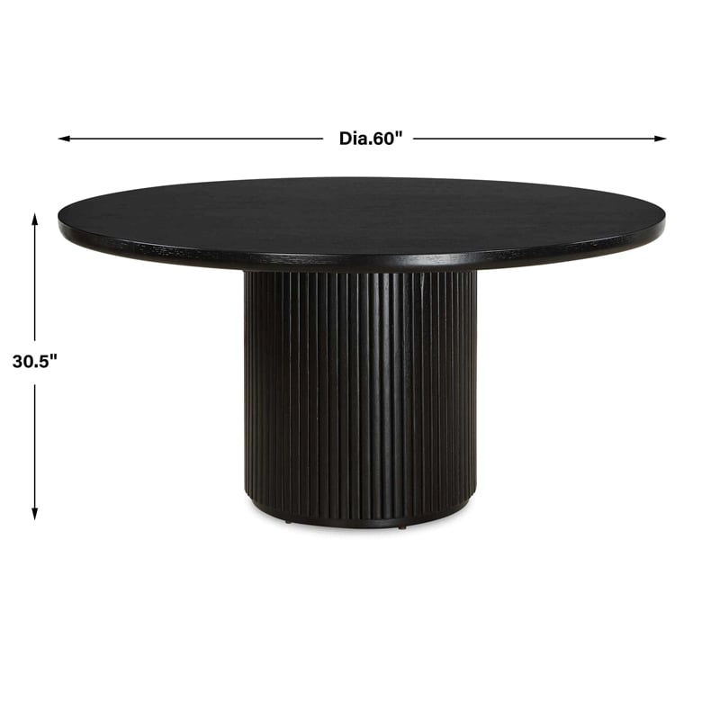 Uttermost Hersch Solid Oak Wood Round Dining Table in Rich Black
