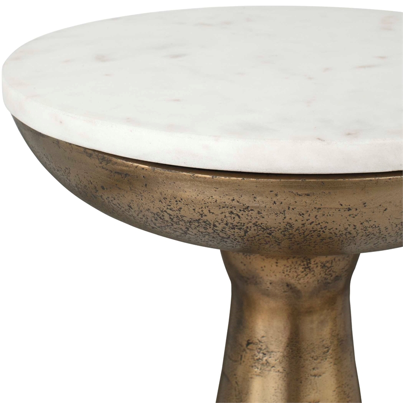 Uttermost Torin Marble & Brass Drink Table in Antique Brass