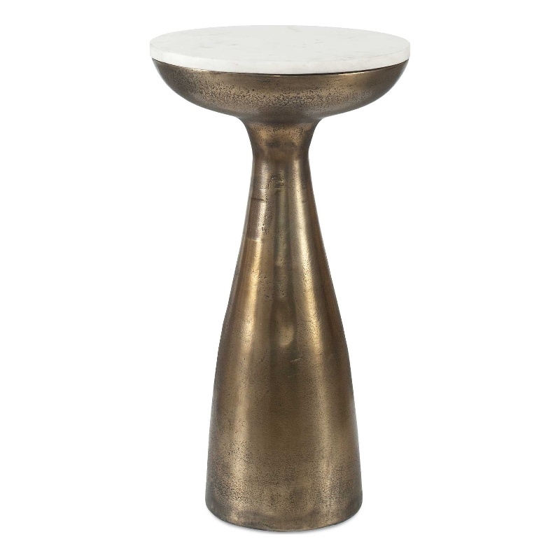 Uttermost Torin Marble & Brass Drink Table in Antique Brass