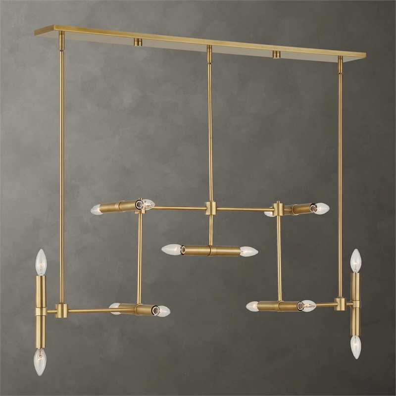 Uttermost Cadre 14 Light Modern Linear Pendant in Antique Brass