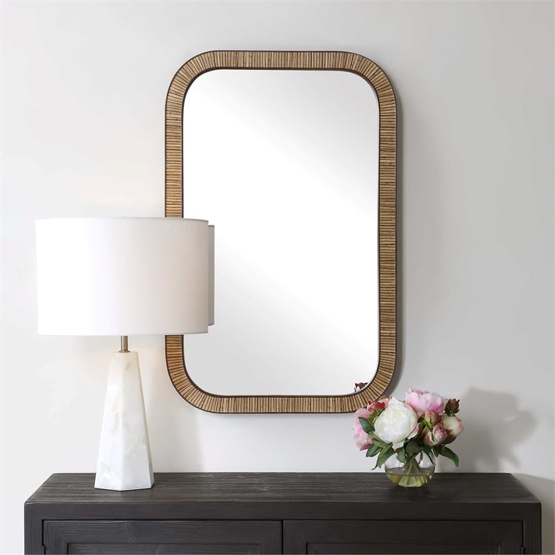 Uttermost Farmhouse Rectangular Wall Mirror in Brown