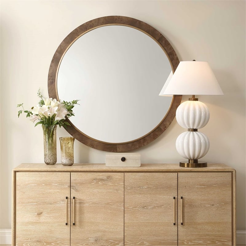 Uttermost Cleveland Round Burl Wood Mirror in Brown