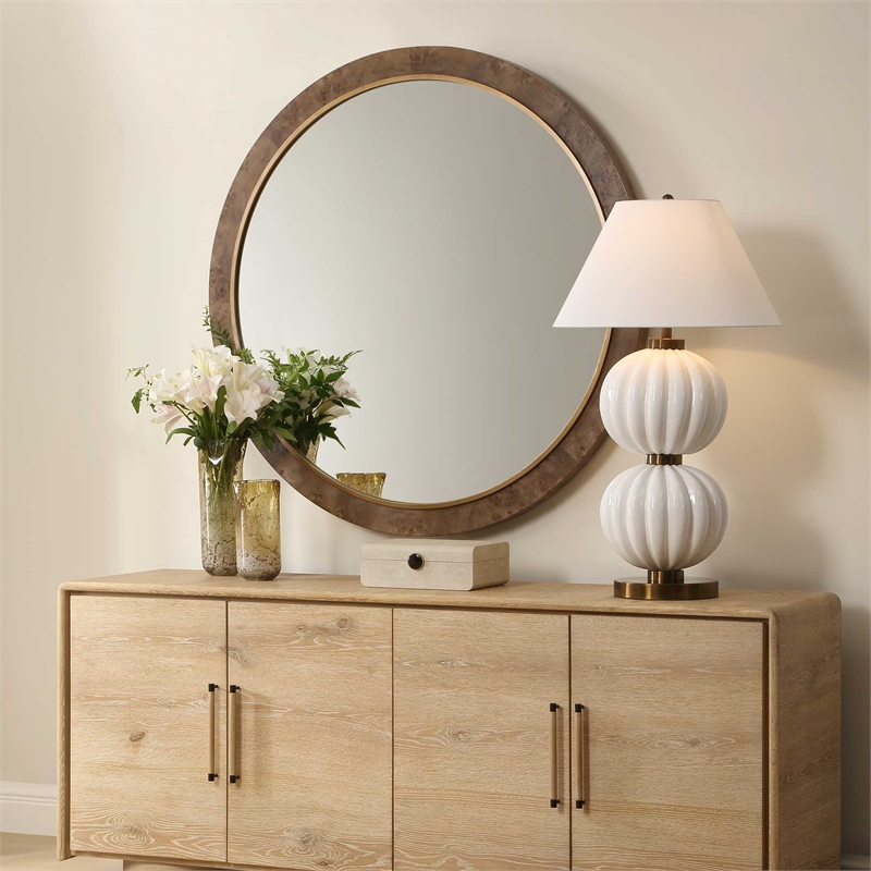 Uttermost Cleveland Round Burl Wood Mirror in Brown