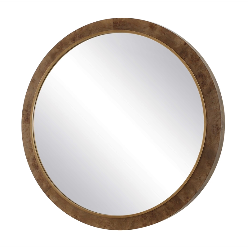Uttermost Cleveland Round Burl Wood Mirror in Brown
