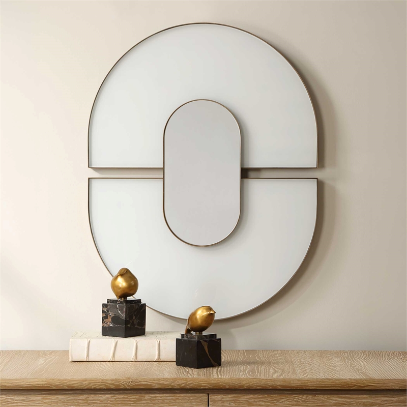 Uttermost Encase Modern Oval Mirror in White with Gold Accent