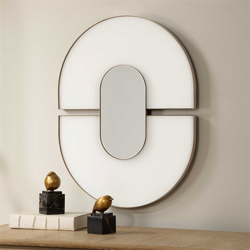 Uttermost Encase Modern Oval Mirror in White with Gold Accent