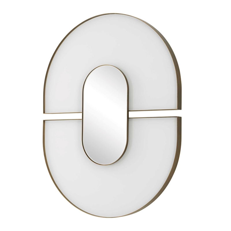 Uttermost Encase Modern Oval Mirror in White with Gold Accent