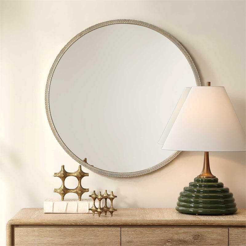 Uttermost Break The Ice Round Mirror in Warm Champagne Iron Frame