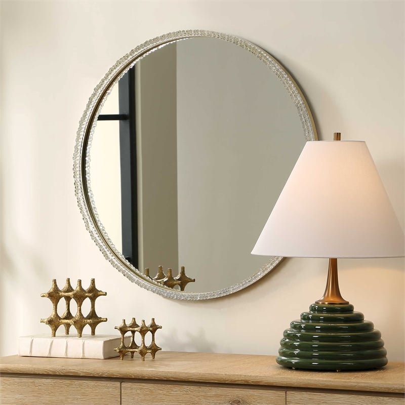 Uttermost Break The Ice Round Mirror in Warm Champagne Iron Frame
