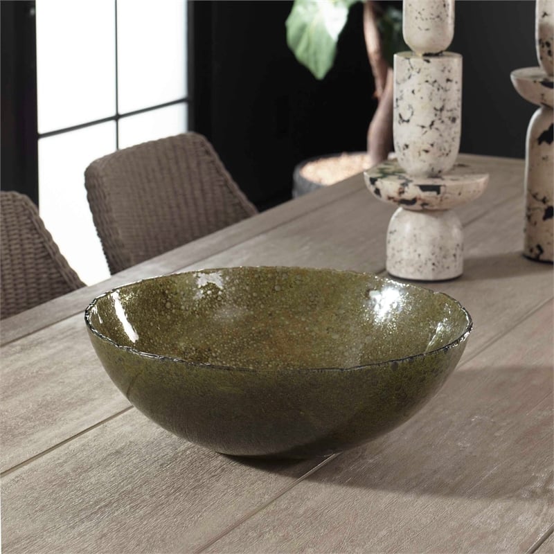 Uttermost Veridian Shimmer Earthy Glass Bowl in Green