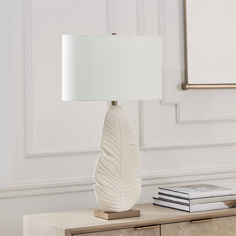 Uttermost Palm Leaf Table Lamp in White