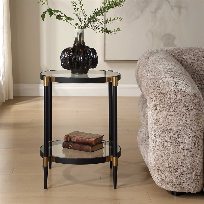 Uttermost Chadid Round Glass Side Table in Black