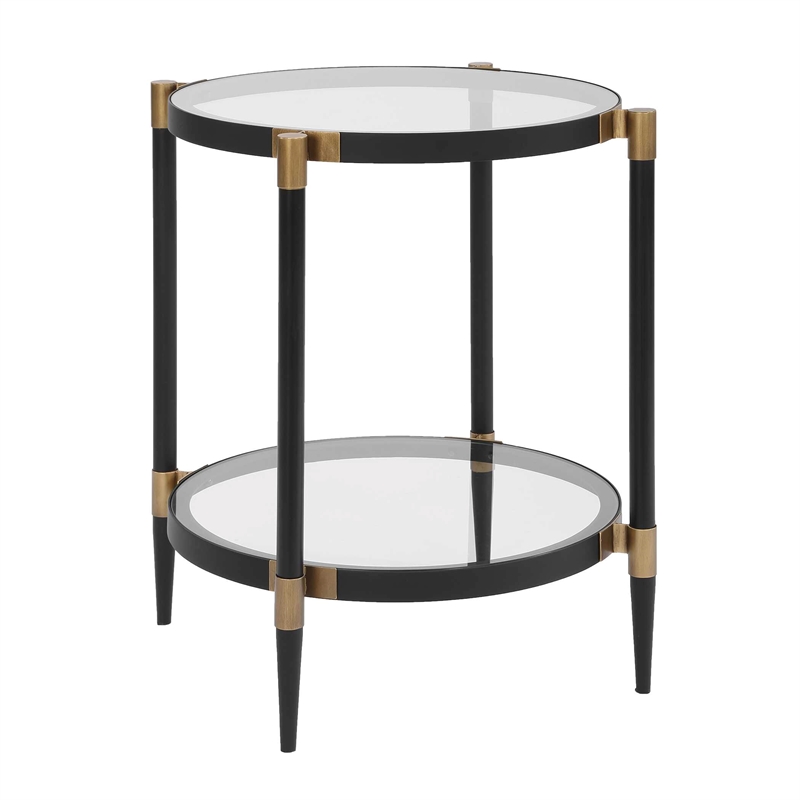 Uttermost Chadid Round Glass Side Table in Black