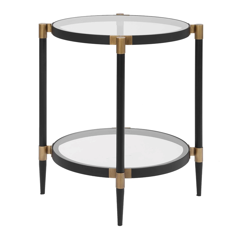 Uttermost Chadid Round Glass Side Table in Black