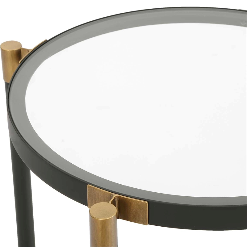 Uttermost Chadid Round Glass Side Table in Black