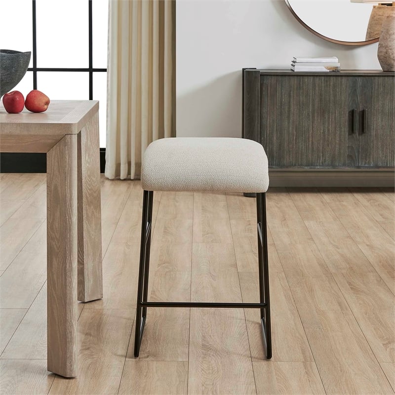 Uttermost Arcane Dyed Polyester Upholstered Counter Stool in Ecru