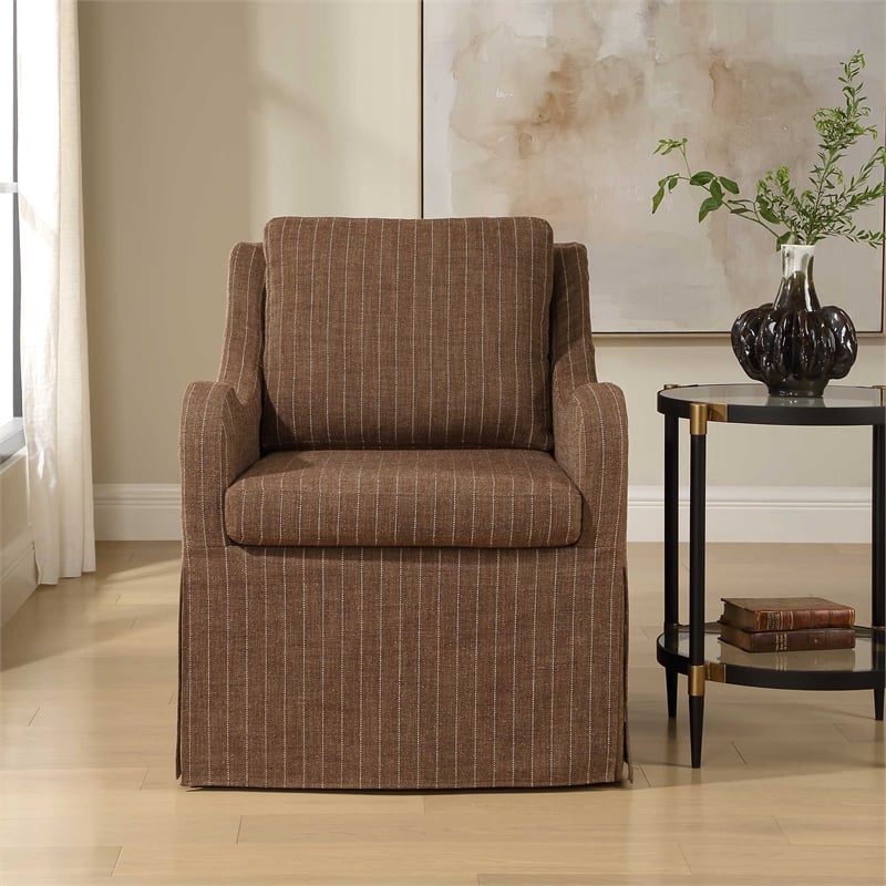 Uttermost Luisa Pinstripe Swivel Chair in Brown