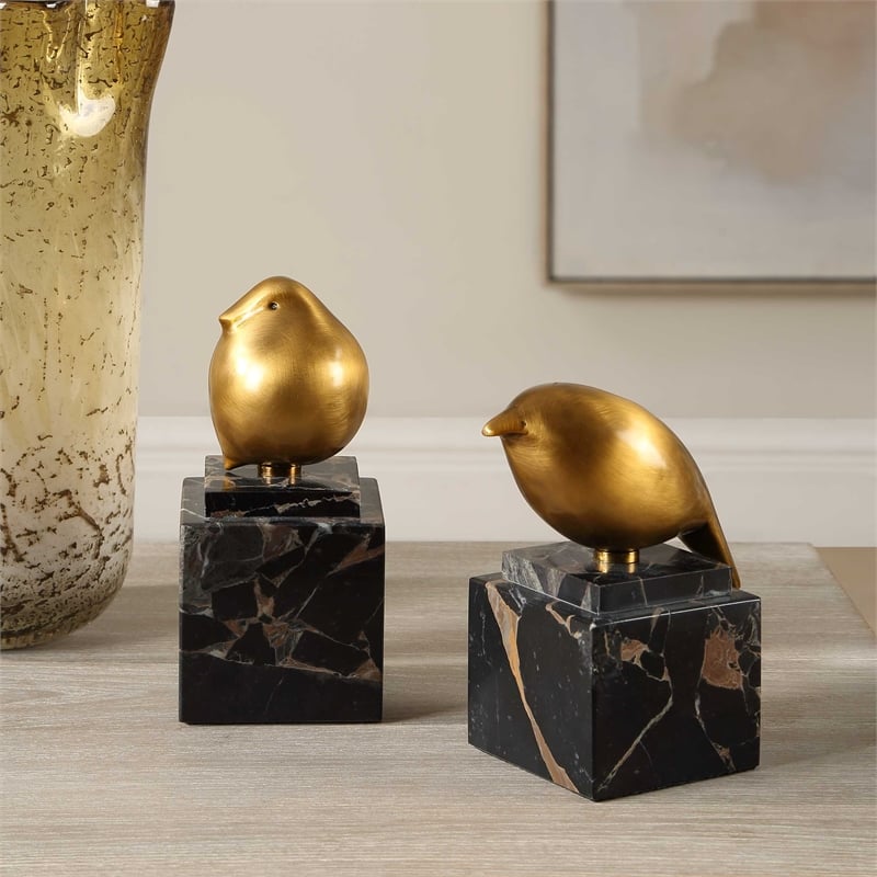 Uttermost Golden Finch Bird Figurines in Black (Set of 2)