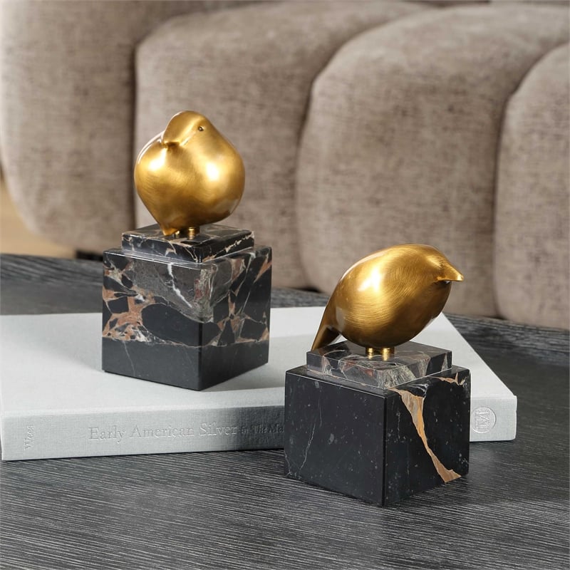 Uttermost Golden Finch Bird Figurines in Black (Set of 2)