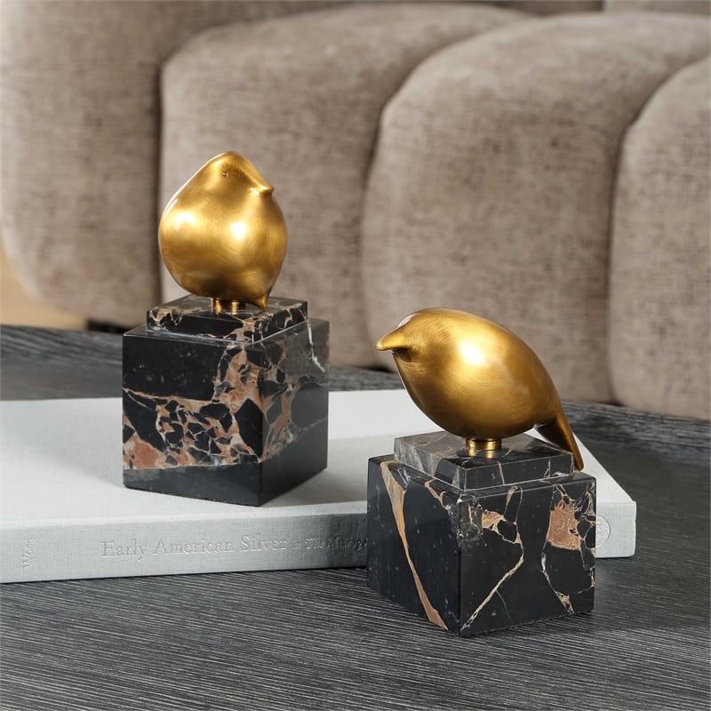 Uttermost Golden Finch Bird Figurines in Black (Set of 2)