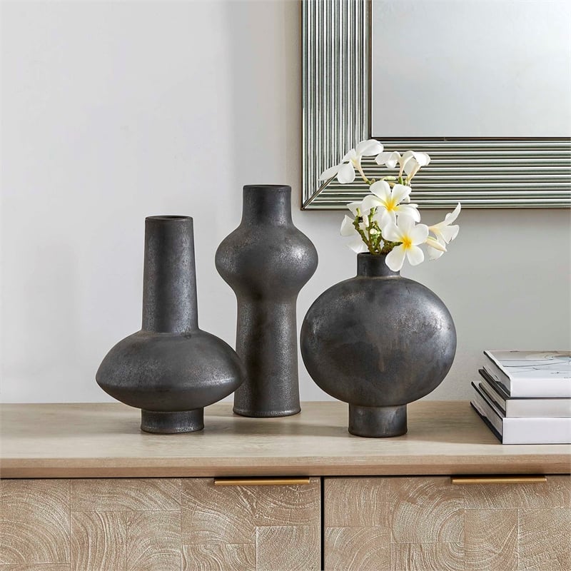 Uttermost Charcoal Bloom Indoor-Outdoor Vases in Black (Set of 3)