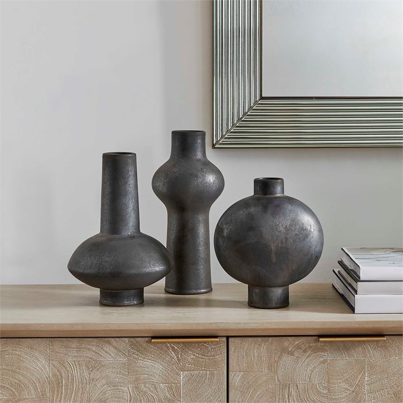 Uttermost Charcoal Bloom Indoor-Outdoor Vases in Black (Set of 3)