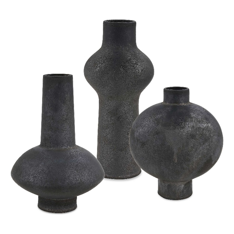Uttermost Charcoal Bloom Indoor-Outdoor Vases in Black (Set of 3)