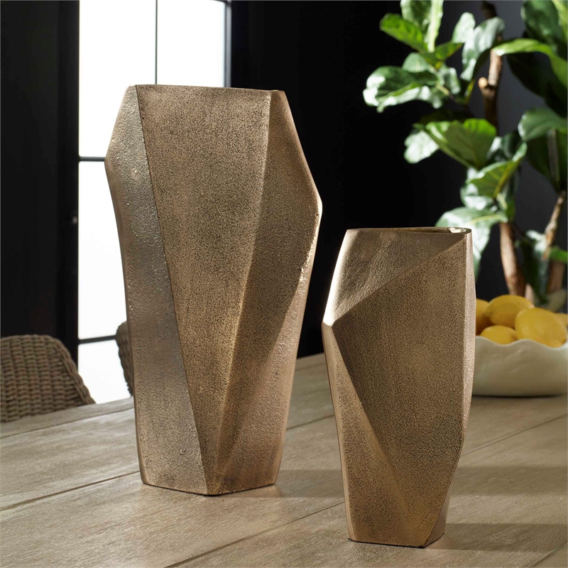 Uttermost GeoForm Indoor-Outdoor Vases in Brass (Set of 2)