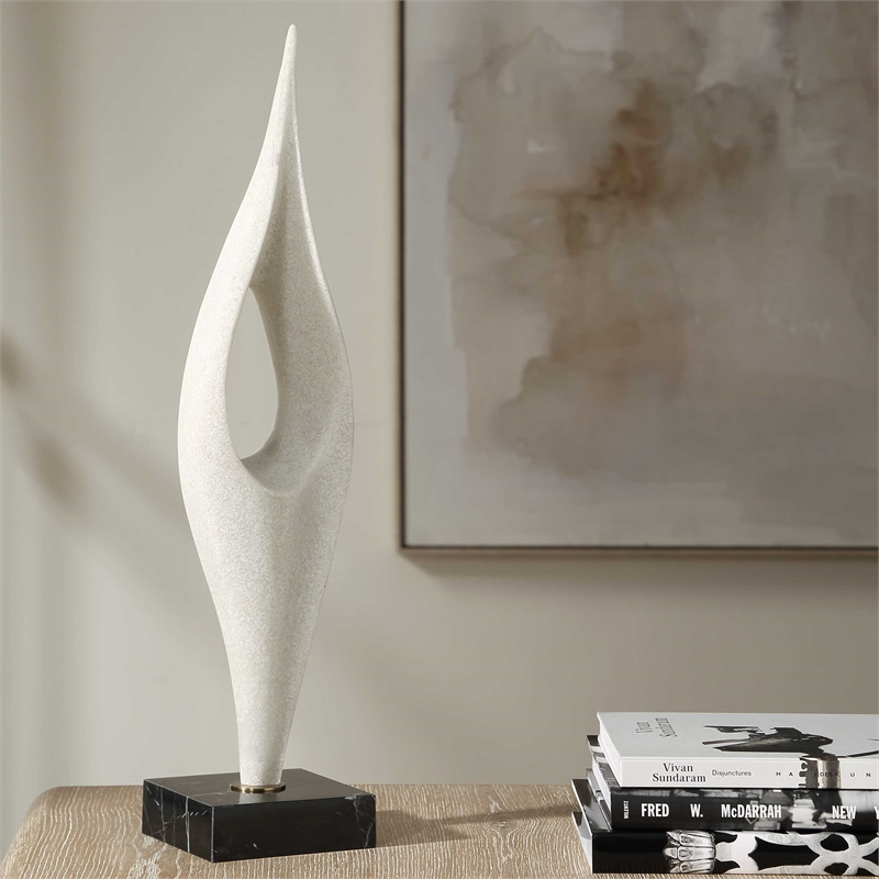 Uttermost Fluid Drop Stone Sculpture in White with Black Base