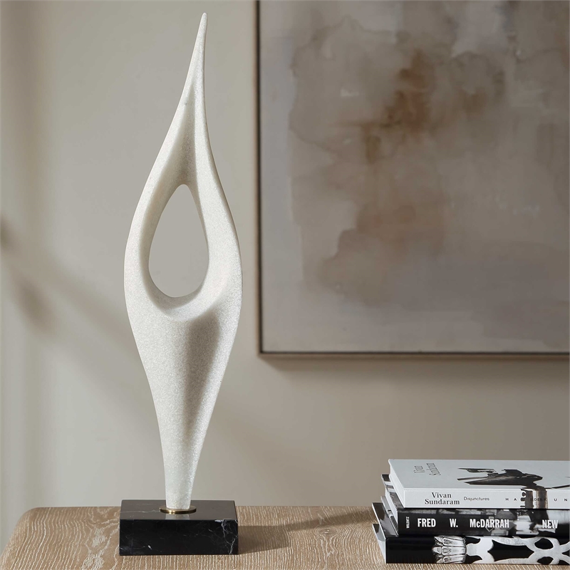Uttermost Fluid Drop Stone Sculpture in White with Black Base