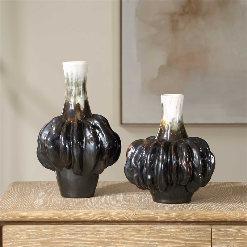 Uttermost Umbrian White & Brown Gourd Vases (Set of 2)