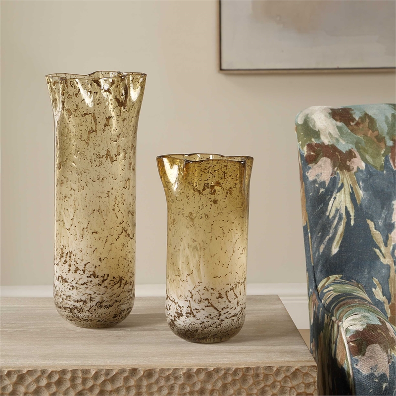 Uttermost Rhine Seeded Glass Vases in Brown (Set of 2)