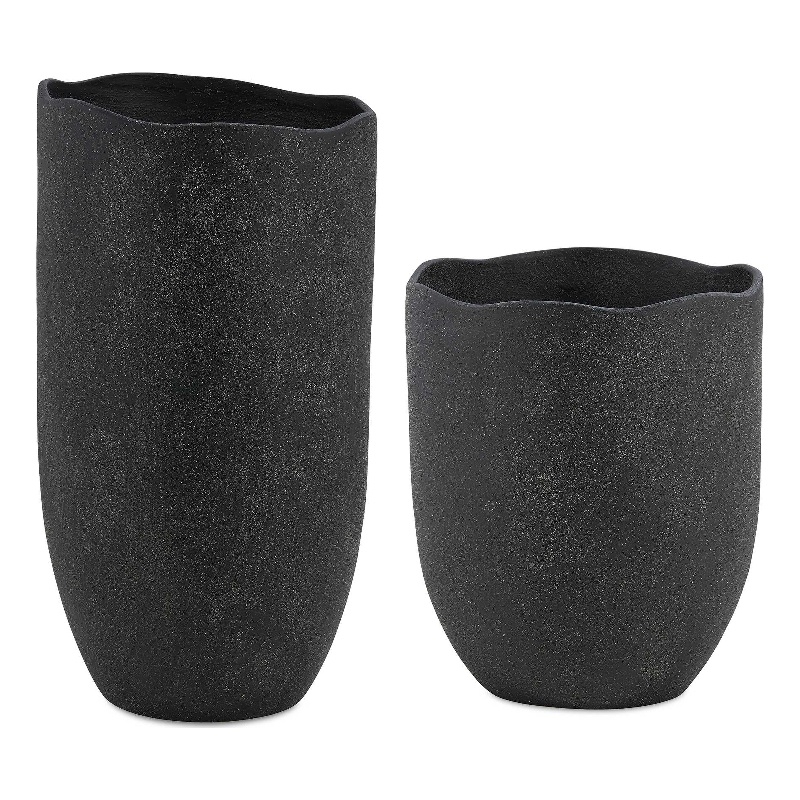 Uttermost Komorebi Indoor-Outdoor Vases in Black (Set of 2)