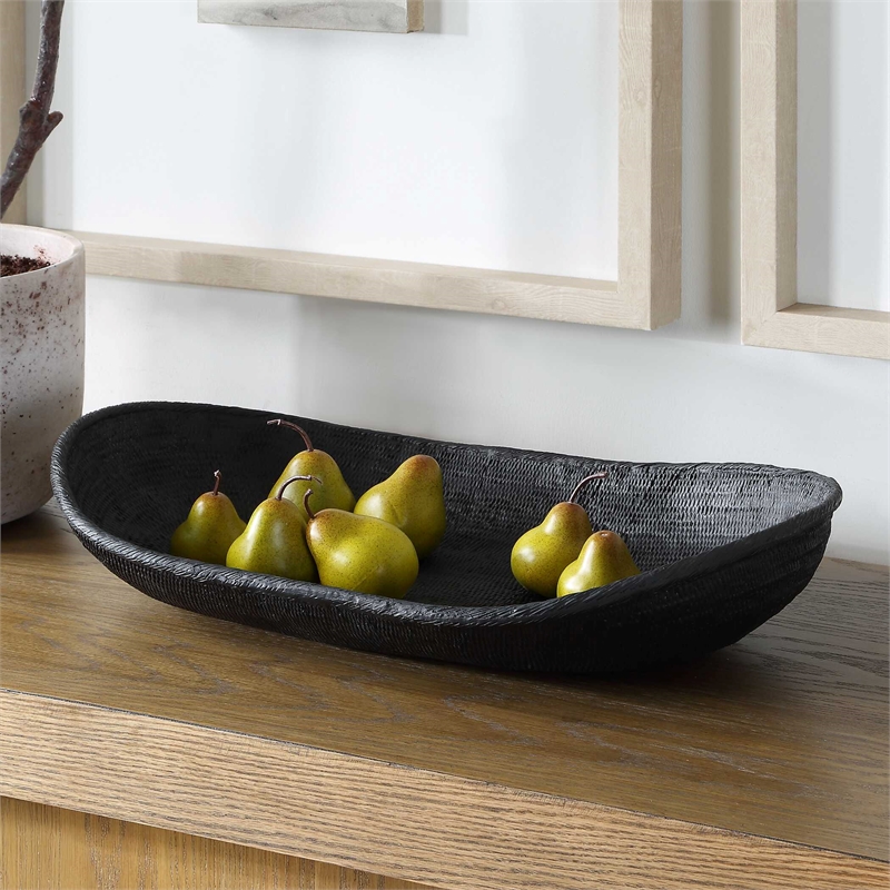 Uttermost Ember Weave Indoor-Outdoor Oblong Bowl in Black