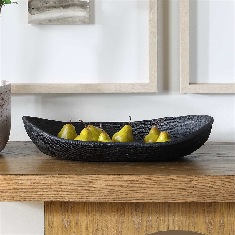 Uttermost Ember Weave Indoor-Outdoor Oblong Bowl in Black