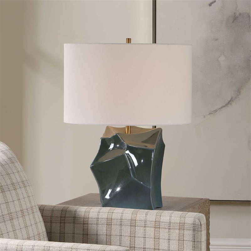 Uttermost Prisma Table Lamp in Smoky Blue with Bronze Accents