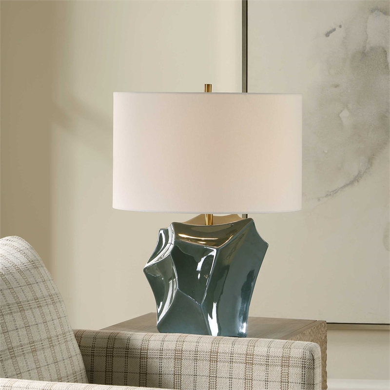 Uttermost Prisma Table Lamp in Smoky Blue with Bronze Accents