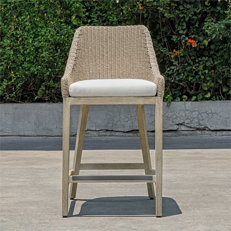 Uttermost Paloma Outdoor Wicker Counter Stool in Gray