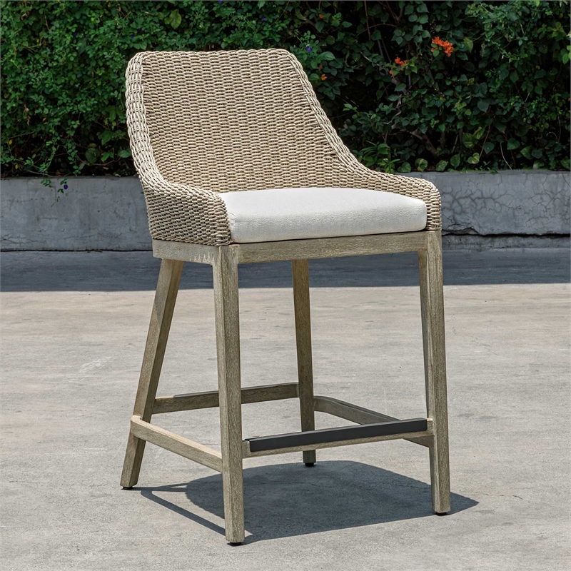 Uttermost Paloma Outdoor Wicker Counter Stool in Gray